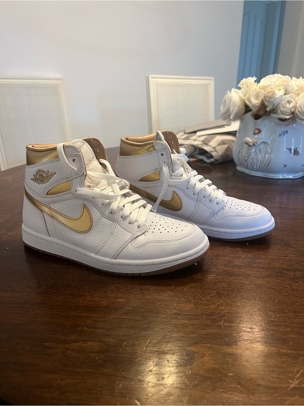 Nike Air Jordan 1 High Top Sneakers - White & Gold